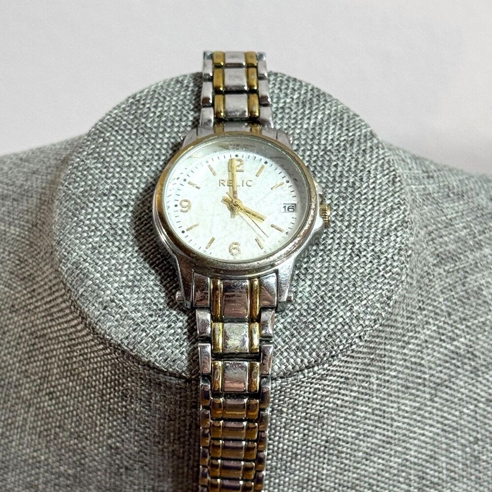 Relic Watch Silver Gold Tone Quartz Analog Women 30 Meters Water Resistant